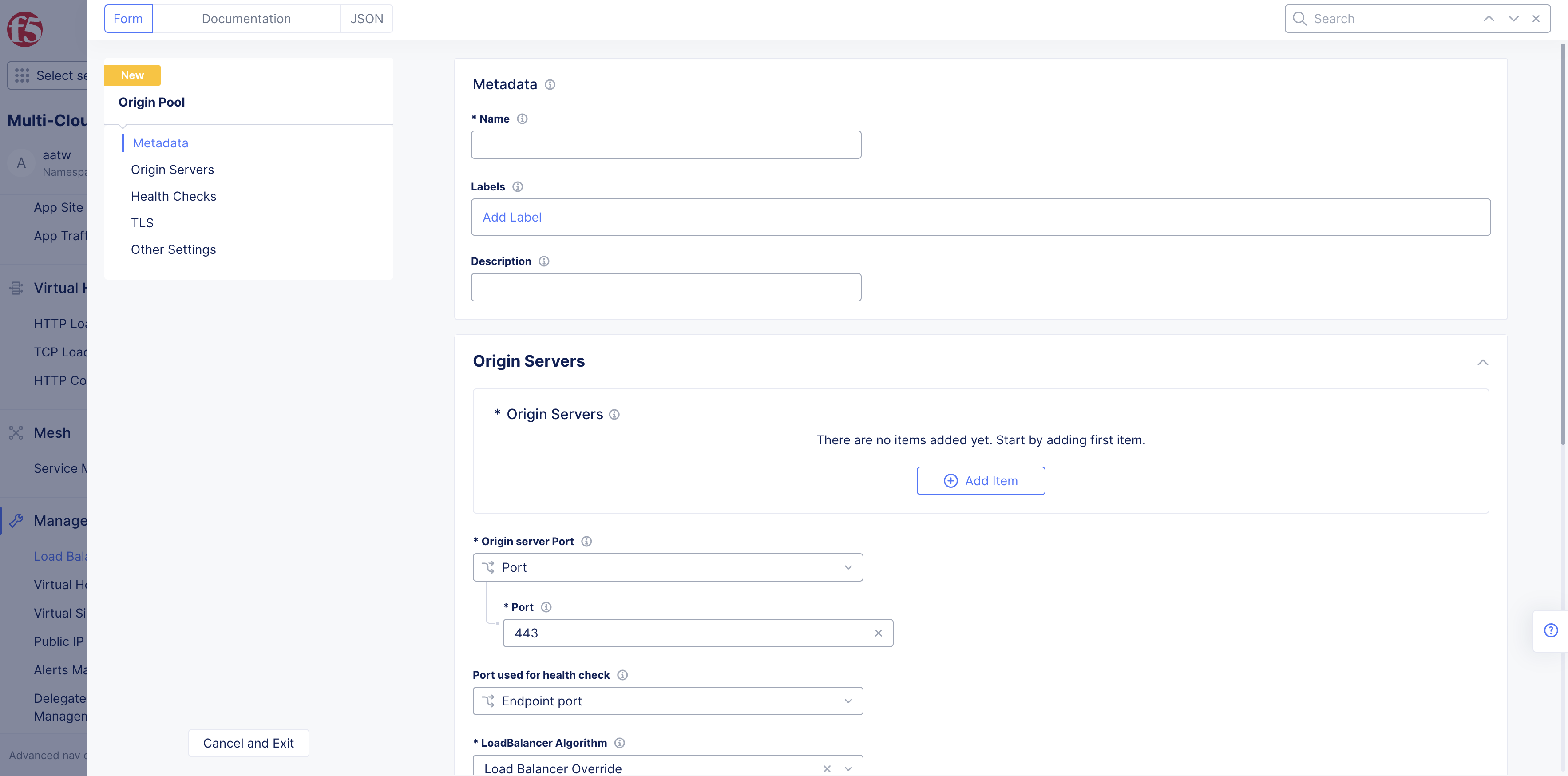 Figure: Setup Origin Pools